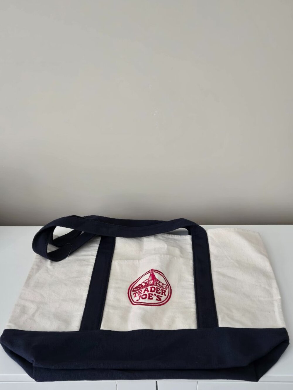Trader Joe's Large Canvas Tote Bag Navy Blue - NEW